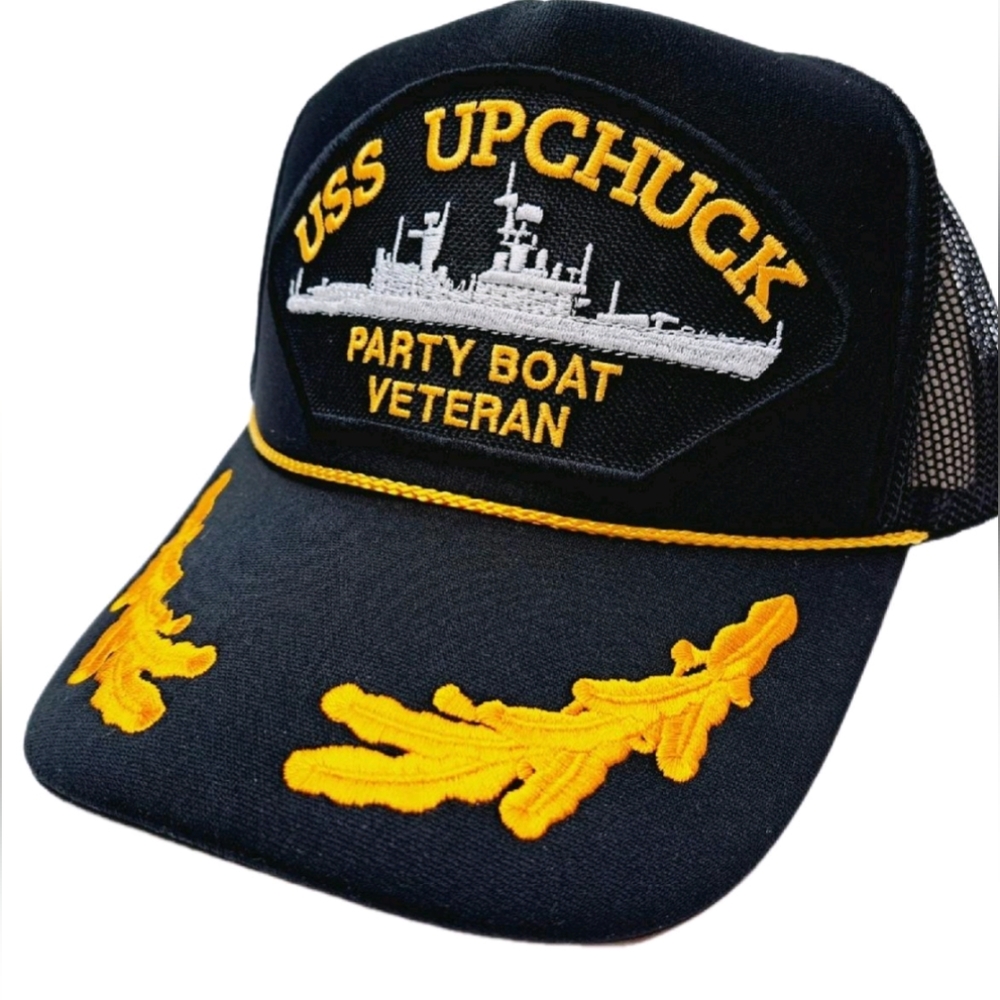 USS Upchuck Funny Party Hat Drinkin Cap Classic Patriotic Boat Veteran Style 80s